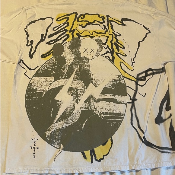 KAWS x Cactus Jack by Travis Scott White Tee with Black and Yellow Design - Picture 2 of 3